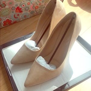 Nude suede stiletto heels